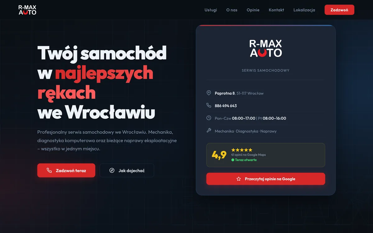 R-MAX Auto - nowoczesna strona serwisu samochodowego